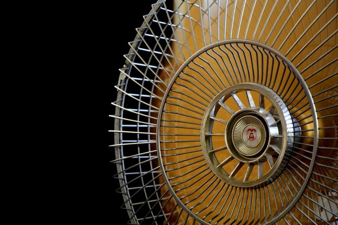 close up of old oscillating fan