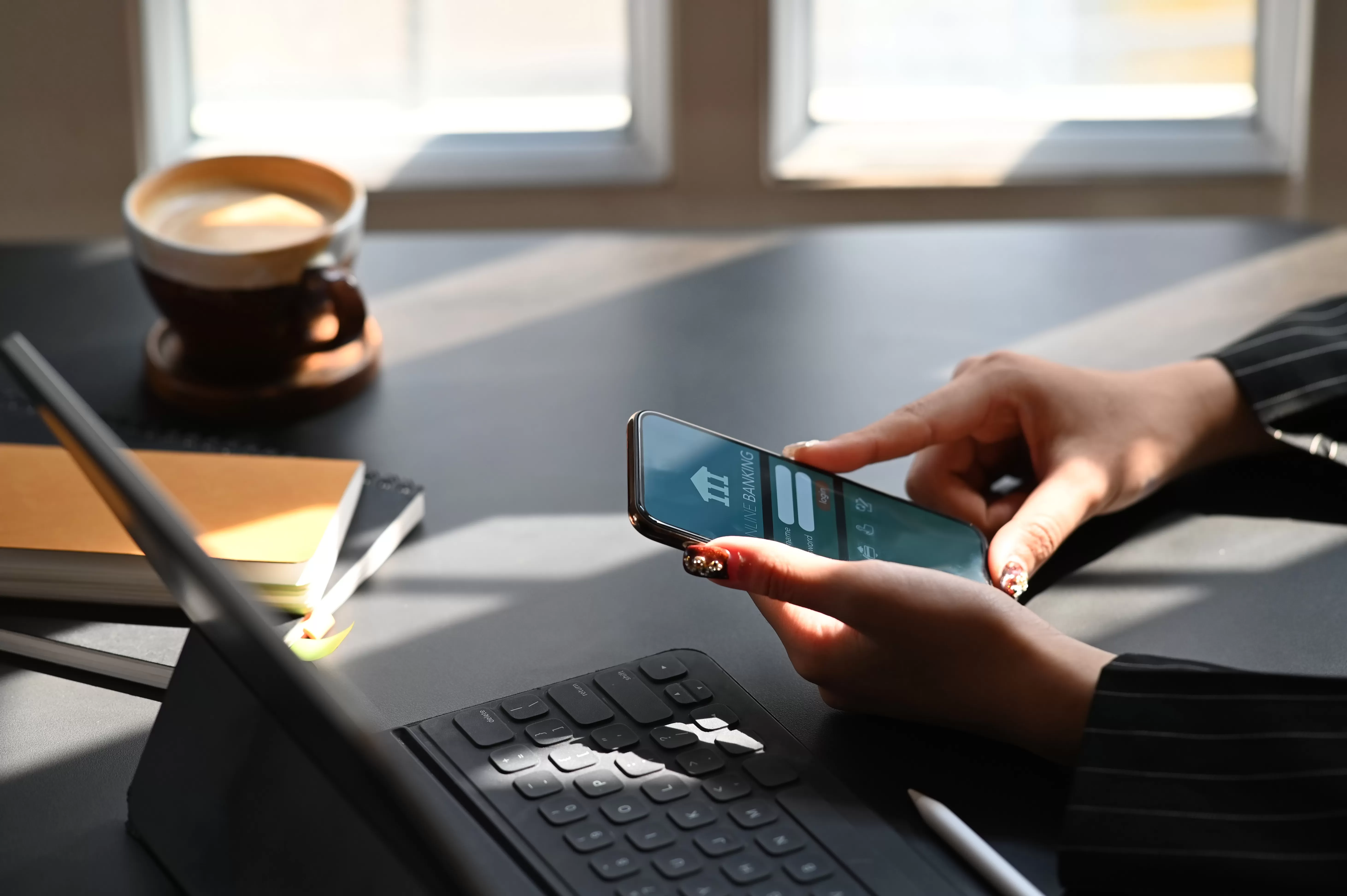 Person typing on phone